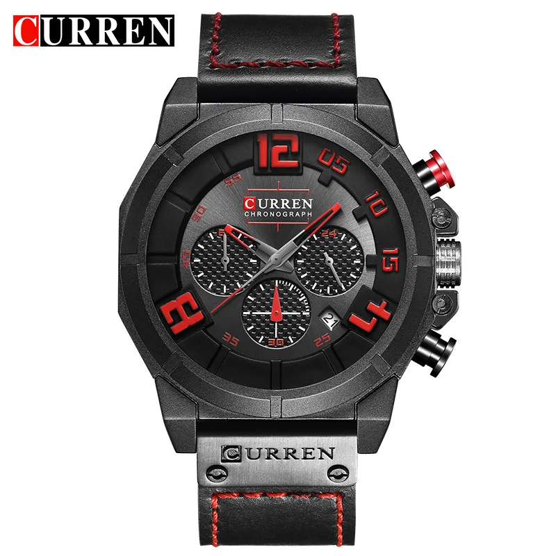 Curren marca de moda cronógrafo esportes relógios masculinos militar analógico quartzo relógios pulso pulseira couro genuíno masculino clock239z