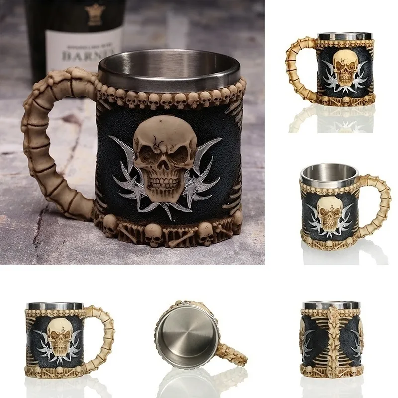 1st 3D Axe Epacket Handle Viking Warrior 450 ml Skull Mug Gotic Tankard Halloween Decoration Skeleton Cup Beer Stein Man Gift C19235i