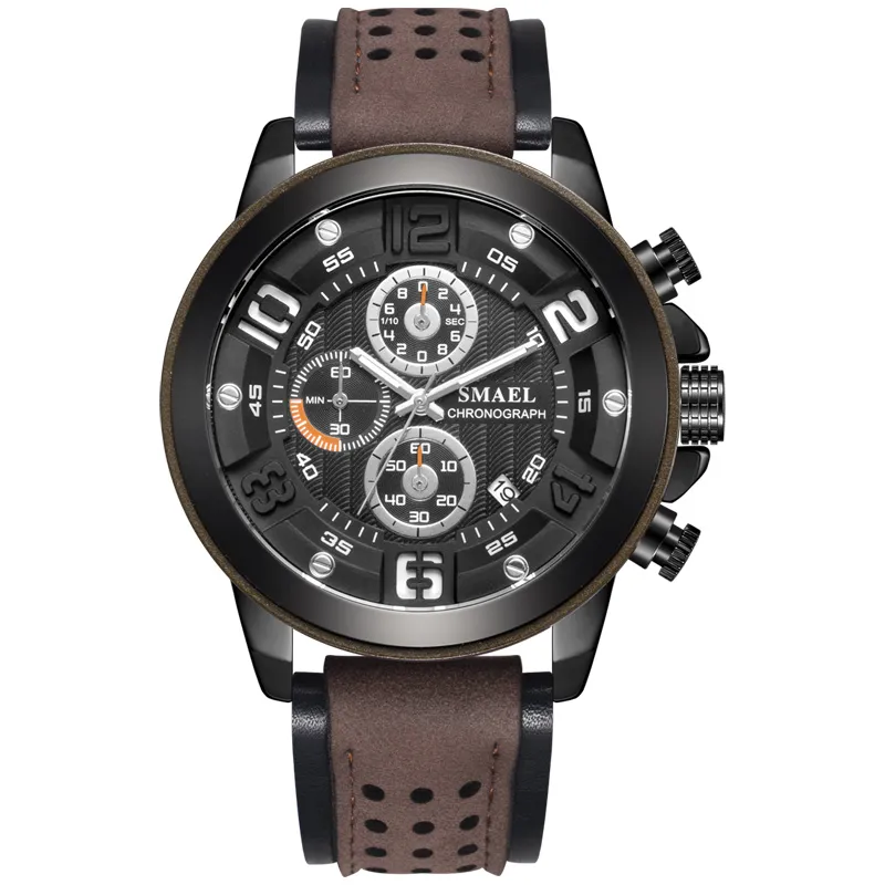 Smael Sport Mens Watches Luxury Alloy Watch Men Casual SL-9083 Fashion Leather Waterfoof Wristwatch Box Relogio Masculino223V