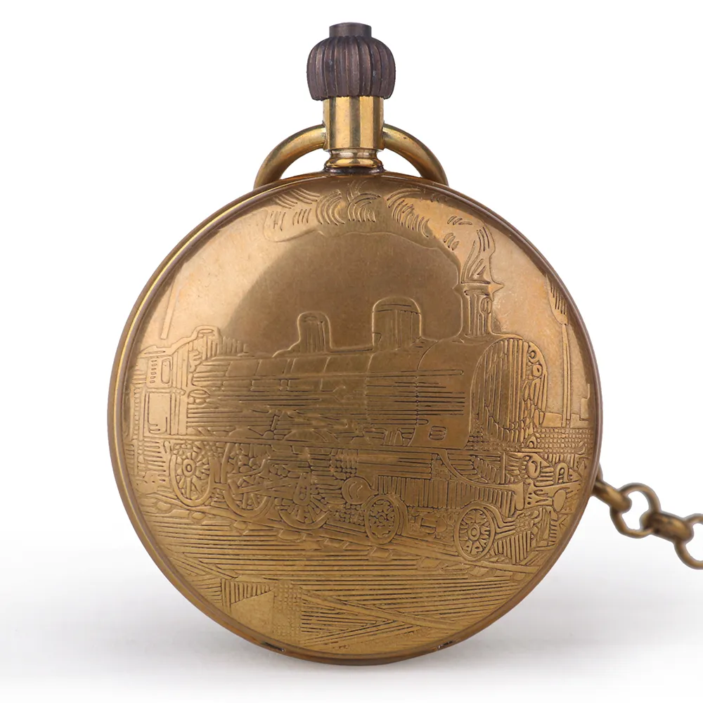 Vintage Retro Copper Watch Mężczyzn Mężczyzny London Mechanical Pocket Watch z metalową sieć Steampunk Roman252x