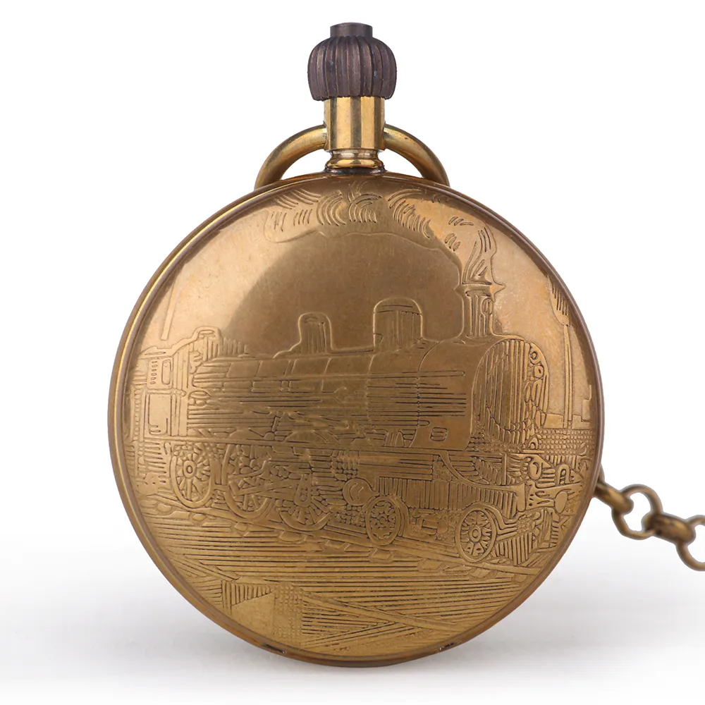 Vintage retro de cobre relógio Men liga Londres relógio de bolso mecânico com cadeia de metal steampunk Roman262E