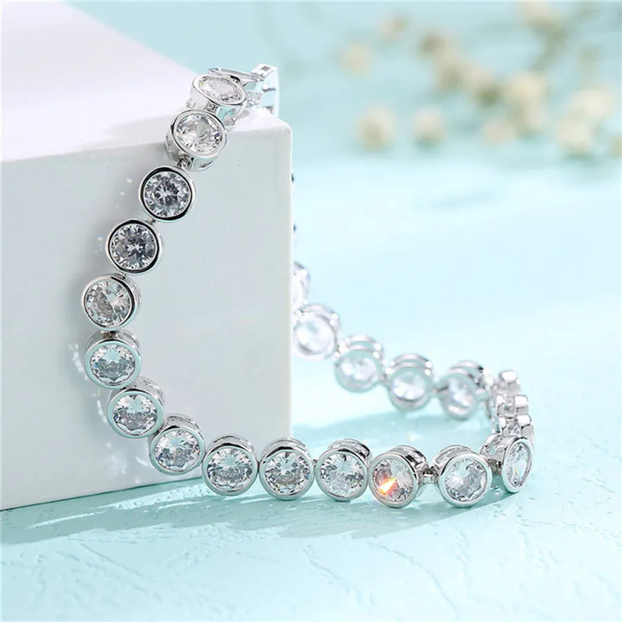 Fashion Brands Designer Round Cut CZ Stone Bracelet for Women Classical Tennis Bracelet & Bangle Jewelery Gift346w