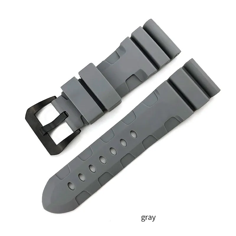 24 26 mm Boucle 22 mm Hommes Bracelets de montre Noir Gris Orange Vert Plongée Bracelet en caoutchouc de silicone Bracelet de sport en acier inoxydable Pin Buck288H