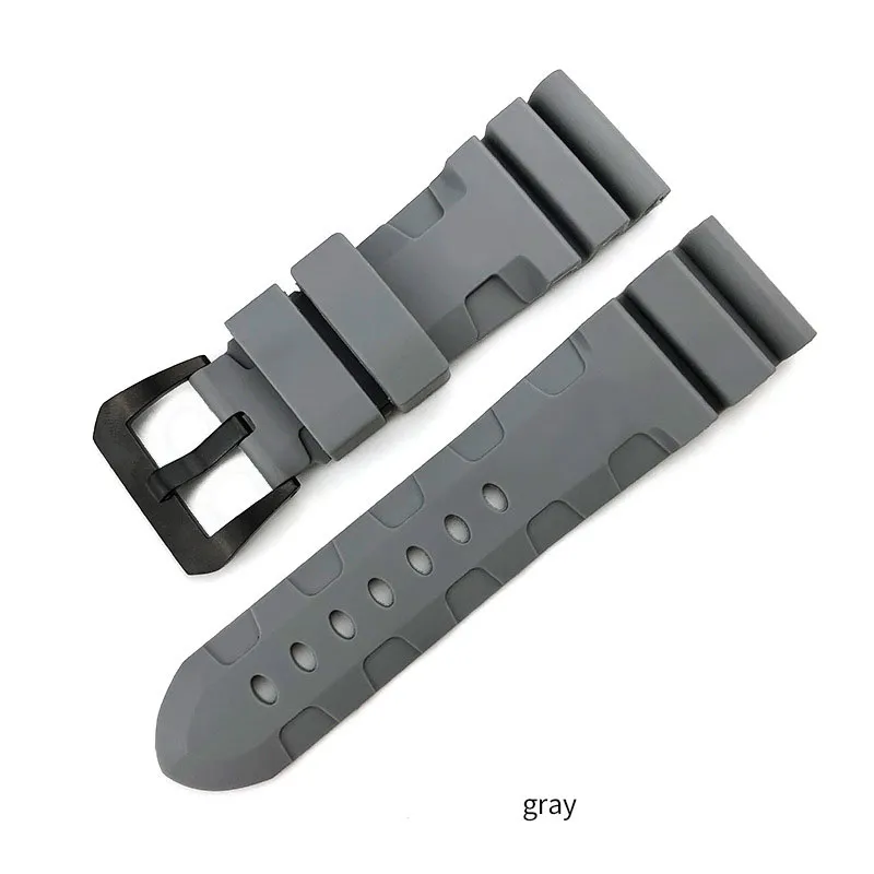 24 26mm buckle 22mm رجال مشاهدة عصابات أسود اللون اللون البرتقالي الأخضر الأخضر الغوص السيليكون سوار سبورت سوار الفولاذ المقاوم للصدأ