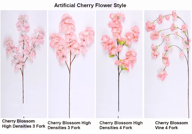 Hög densitet 3 4 5 gaffel Fake Cherry Blossom Branch Begonia Flower Tree Stam For Event Wedding Tree Decoration Artificial Decorativ199m