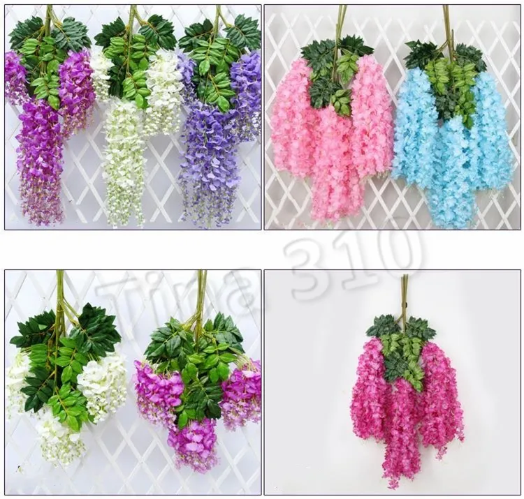 Simulation chaude Glycine Fleur Fleur Haricot Fleur Suspendue Mariage Faux Glycine Fleur En Gros Simulation Décorative Wisteria Branch5184