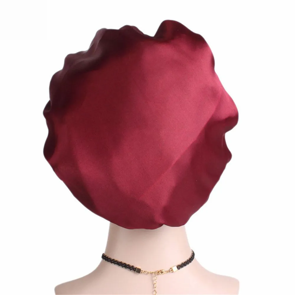 Gorro de seda satinada con banda ancha para mujer, gorro cómodo para dormir durante la noche, gorro largo de seda suave para el cuidado del cabello, 1 unidad