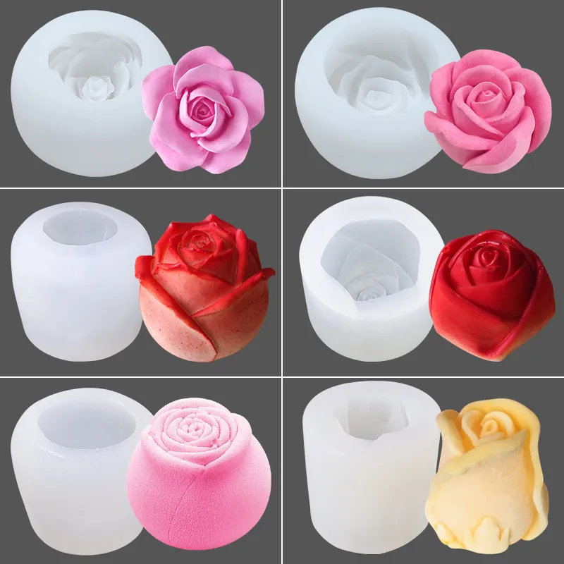 Rosa silikon mögel mousse tårta blomma mögel isboll hjärta form handgjord tvål ljus gör verktyg