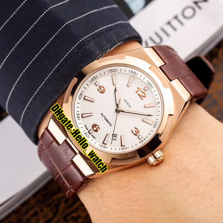 Barato novo no exterior 47040 000R-9666 relógio automático masculino data mostrador preto rosa caixa de ouro pulseira de couro masculino relógios esportivos Olá wat2956
