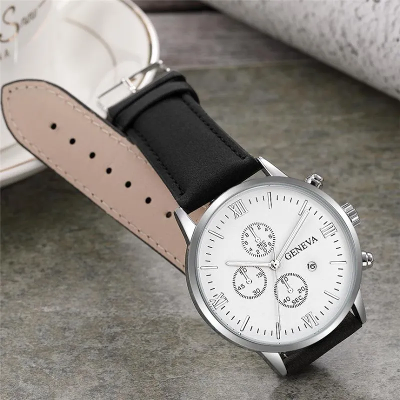 Reloj deportivo de cuarzo analógico de cuero sintético con funda de aleación con fecha para hombre a la moda, reloj masculino 287Y