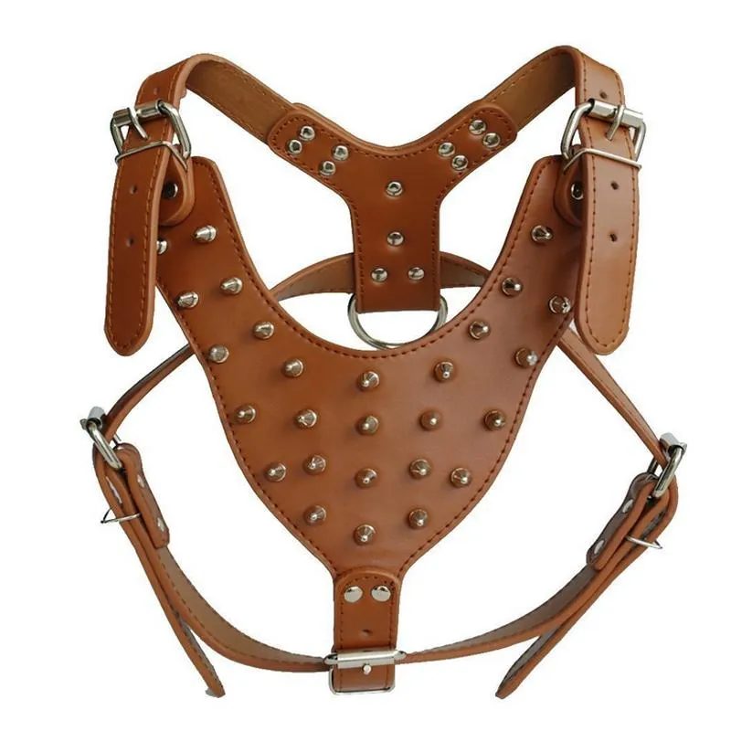 Large Dog Collars Rivets Spiked Studded PU Leather Harness for Pitbull Large Breed Dogs Pet Products