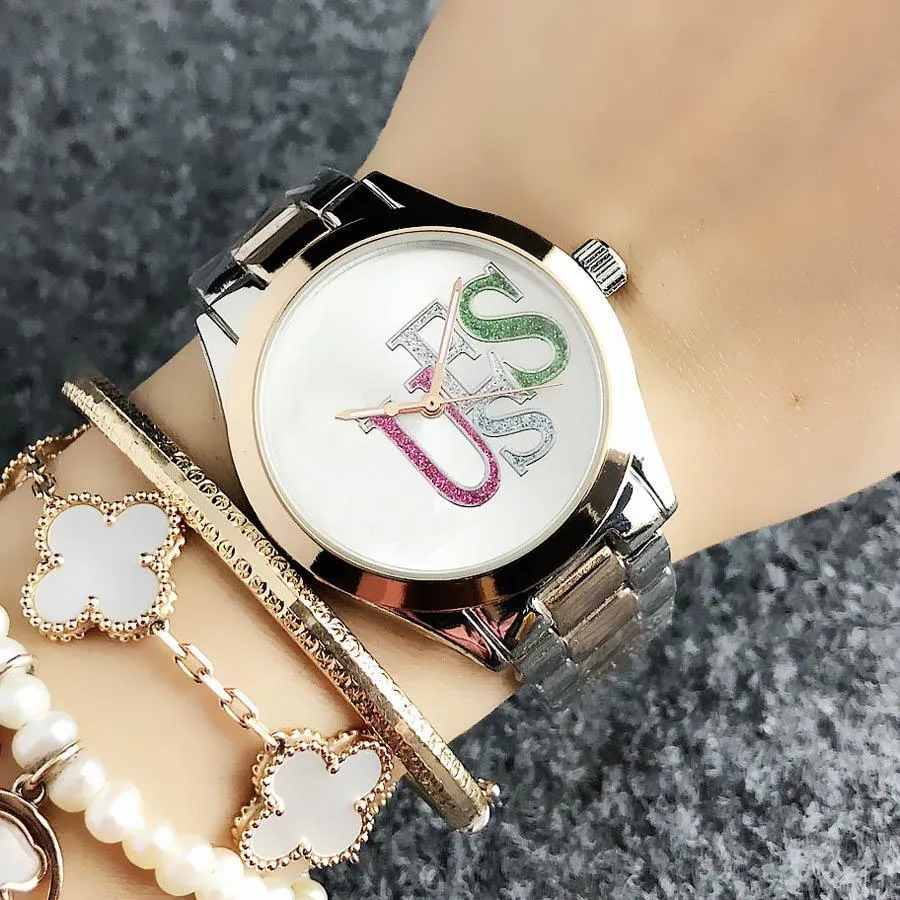 Marken-Quarz-Armbanduhr für Damen und Mädchen mit farbenfrohem Zifferblatt, Metall- und Stahlband, Uhren GS 15235t