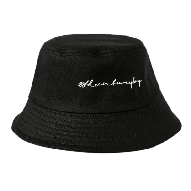 Women Girls Funny Embroidery Letter Wide Brim Bucket Hat Summer Casual Harajuku Hip Hop Student Sports Fisherman Cap258v