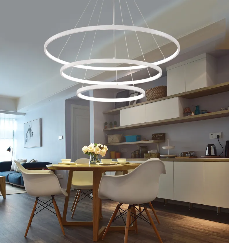 60CM 80CM 100CM Modern Pendant Lights For Living Room Dining Room Circle Rings Acrylic Aluminum Body LED Ceiling Lamp Fixtures296L