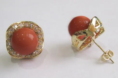 Bijoux à la mode nobles, boucles d'oreilles rondes en perles de vin rouge de 8mm et cristal 18kgp #004251k