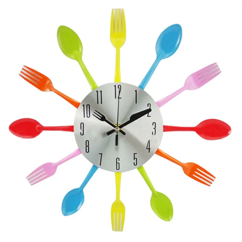 Home Decorations Stainless Steel Noiseless Cutlery Clocks Mechanism Design Living Room Decor Kitchen Restaurant Wall Clock Y2001099958759