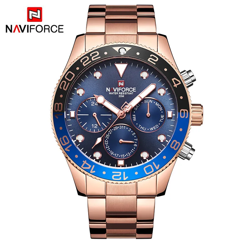 Naviforce Top Luxury Brand Men Sports Watches Men 's Quartz 24 시간 데이트 클럭 맨 패션 캐주얼 골드 워터 스프 루스트 Watch206k