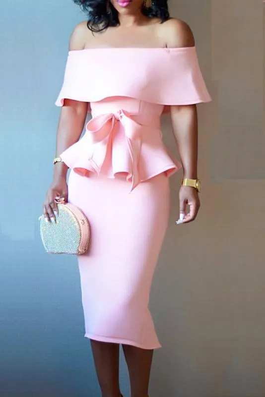 ファッション女性のドレスセクシーなドレス2ピースのドレスビンテージ夏の白ピンクのストラップレスショルダーオフ蓮の夏のイブニングパーティーy190514