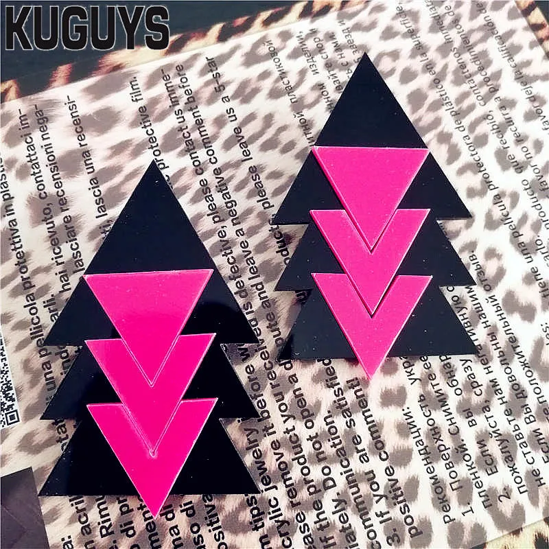 KUGUYS mode bijoux Oorbellen acrylique rose grandes boucles d'oreilles pour femmes Pendientes géométrie Triangle boucle d'oreille DJ DS Brincos8818608