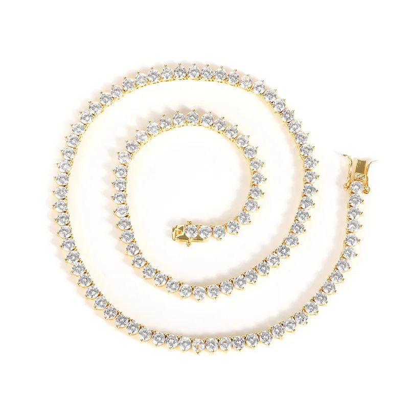 Nya Hip Hop Men Tennis Chain Necklace Jewelry 4mm 16inch-24 tum REAL 18K Guldpläterad diamantkedja Långt halsband med Zircon Mens 290J