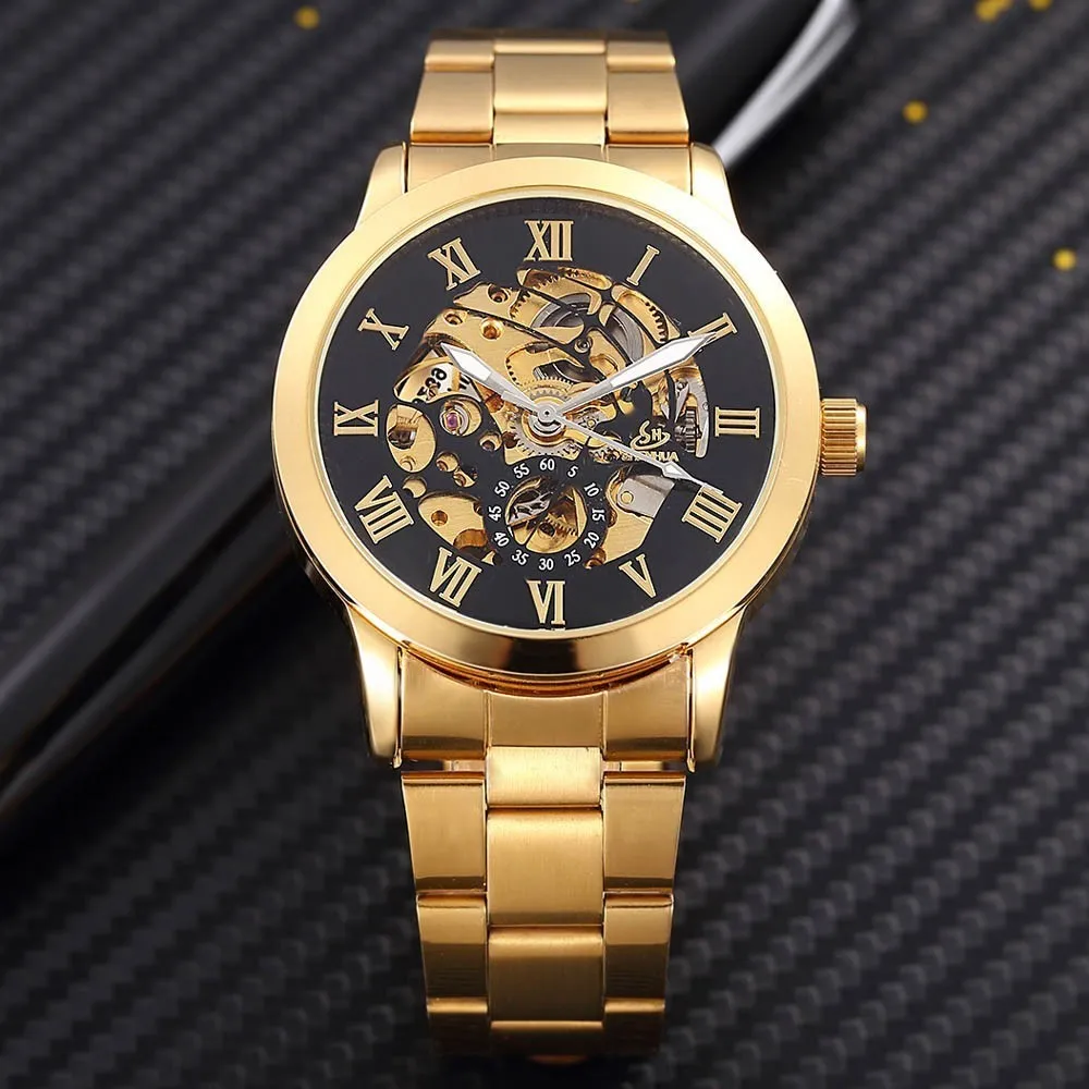 Shenhua Golden Skeleton Orologio meccanico automatico da uomo Moda impermeabile antiurto Orologio meccanico Orologio da uomo Orologi da uomo Y19062328B