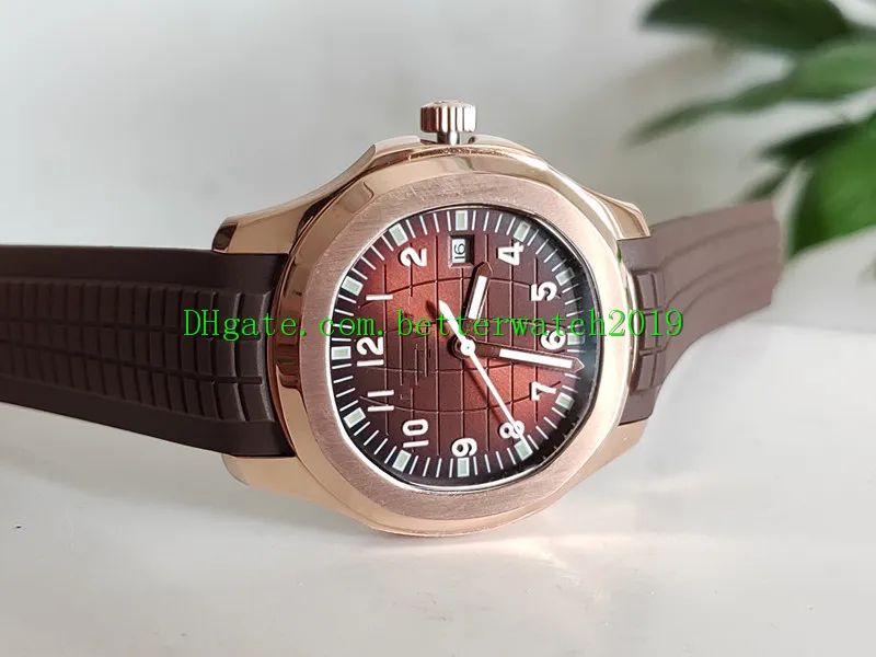 Luxury New Aquanaut 5167R-001 5167R Brown Dial Asian 2813 Automatisk herrklocka Rose Gold Case Brun Rummi Rem Gents Sport Watch303U