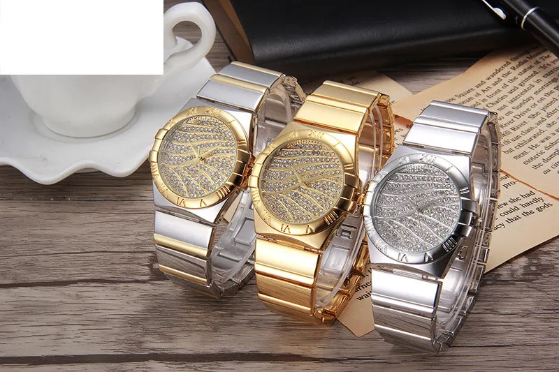 Модные роскошные дизайнерские часы с ремешком из нержавеющей стали, кварцевые часы с круглым бриллиантом CZ для мужчин, женщин217o