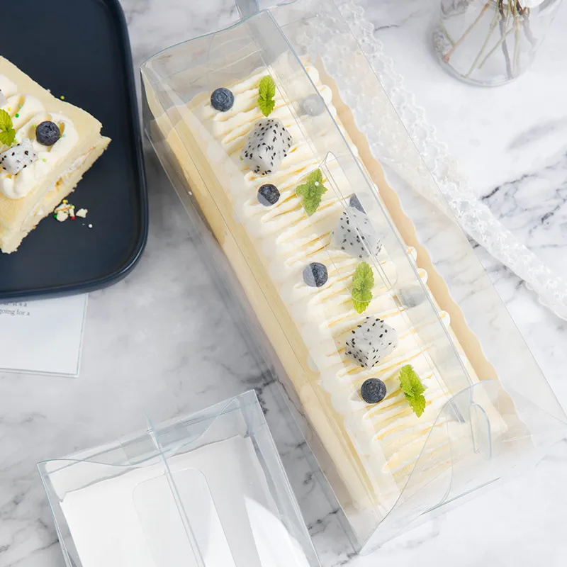 Boîte d'emballage transparente pour rouleaux de gâteaux, avec poignée, boîte à gâteaux au fromage en plastique Transparent écologique, cuisson suisse Roll1277a