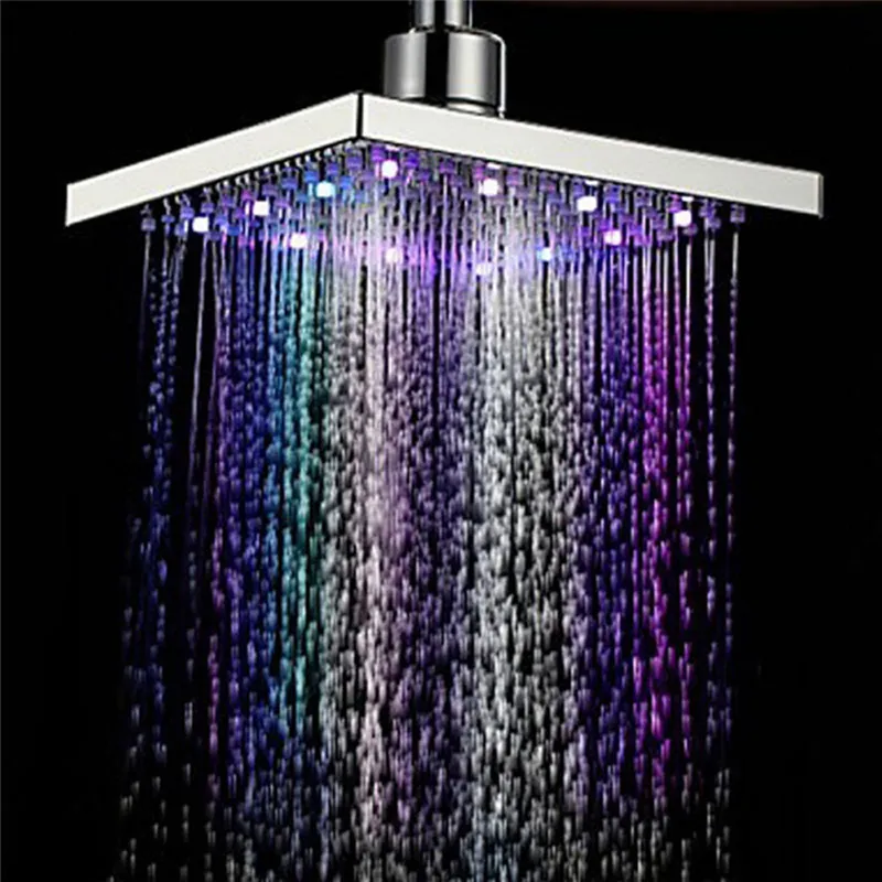 Duschkopf Quadratischen Kopf Licht Regen Wasser 26 Hause Badezimmer LED Auto Ändern Dusche 7 Farben Für Badezimmer dropship Apr12254m