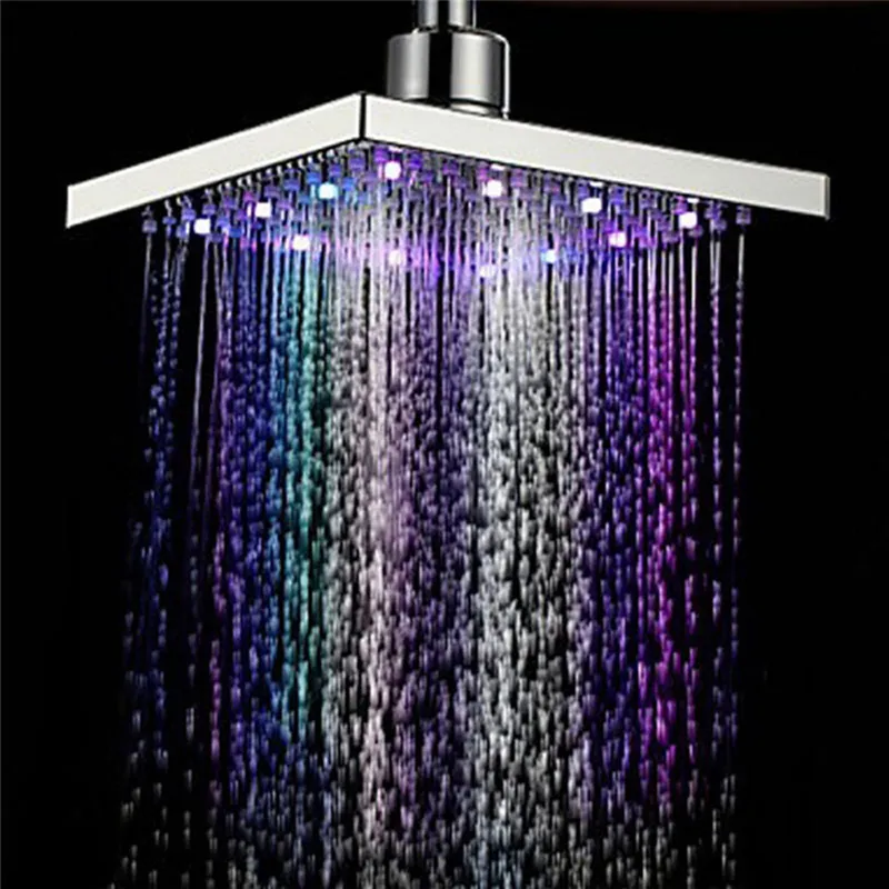 Shower Head Square Head Light Rain Water 26 Home Bathroom LED Auto Changing Shower For Bathroom Dropship Apr12213p
