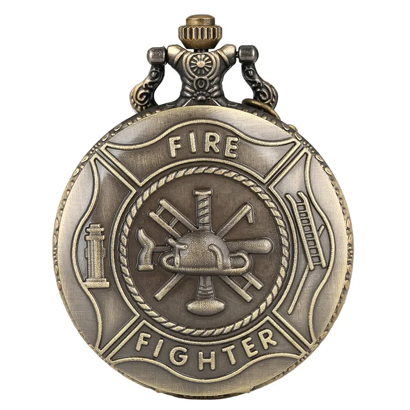 Бронзовый классический пожарный пожарный герой аналоговые кварцевые карманные часы ожерелье-цепочка для мужчин подарок Reloj de bolsillo2678