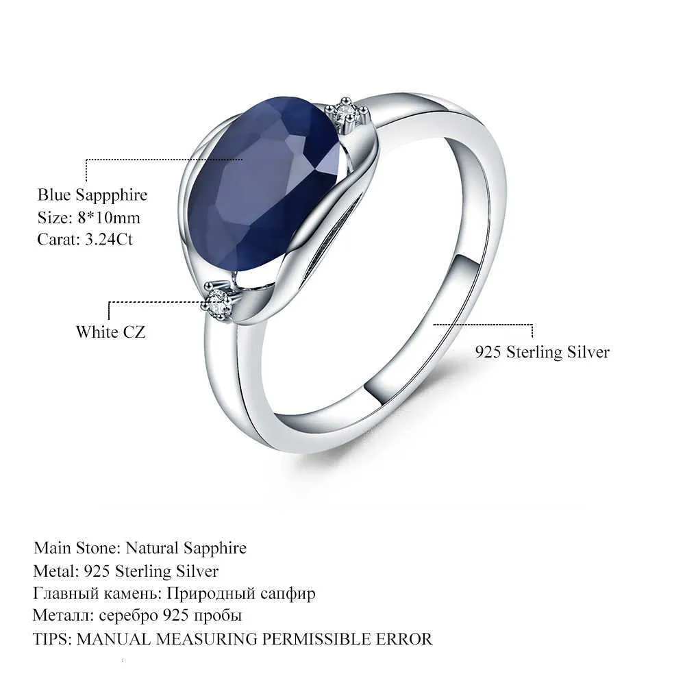 Gem's Ballet 925 Sterling Silver -förlovningsringar 3 24CT Natural Blue Sapphire Gemstone Ring for Women Fine SMEEXKE CJ191205307T