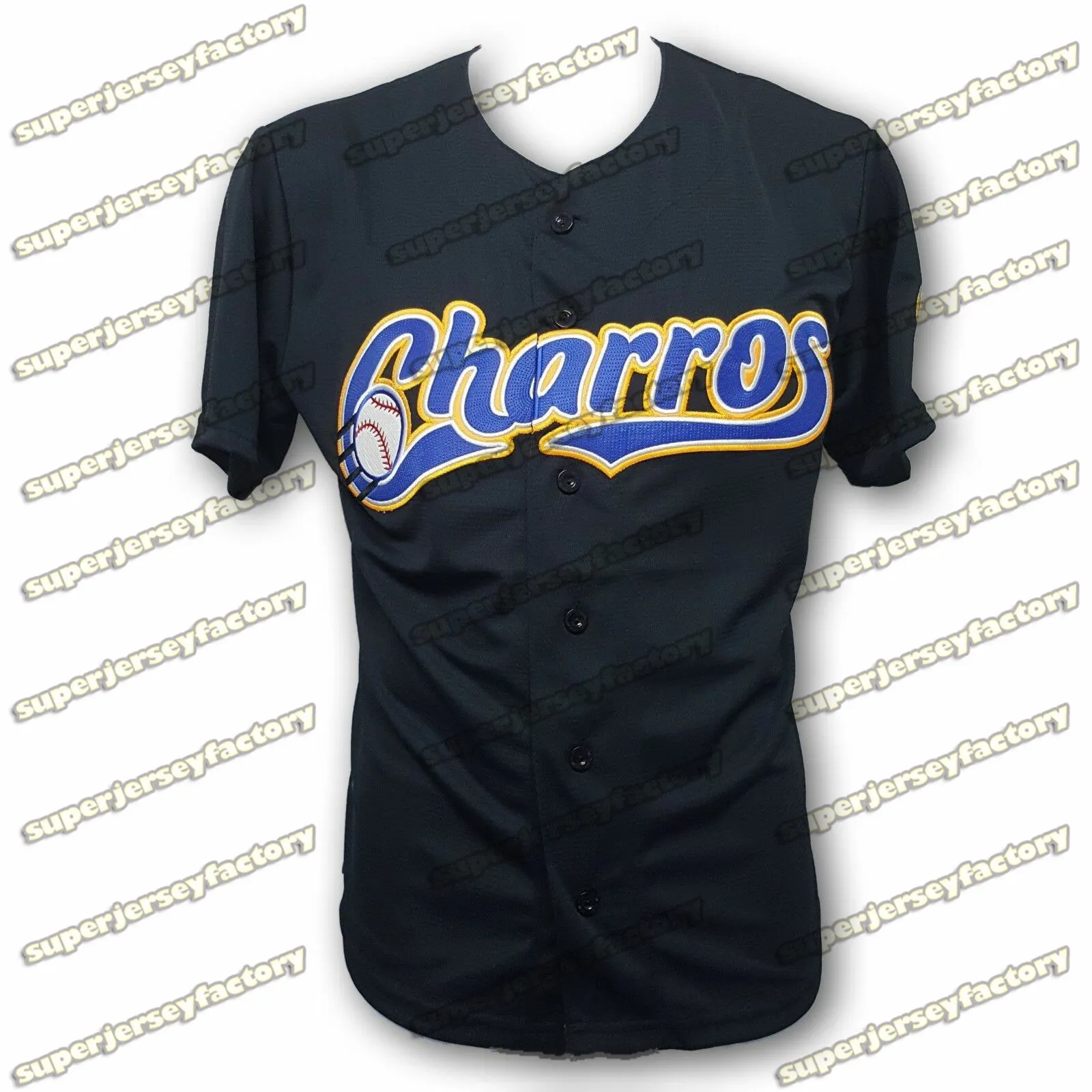 Charros De Jalisco Baseball Jersey Made in Mexico Stitched Stitched 100% Polyester-Soft Material-Black blue jerseys