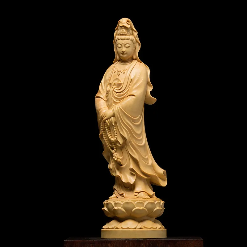 12cm chinese home decor wall sculpture Buddha statue Car wood god office accessories ation desk 210414