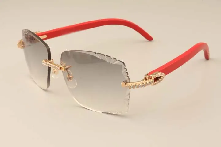 2019 Новые заводские прямые роскошные солнцезащитные очки для роскошных бриллиантов 3524014 Натуральные красные деревянные солнцезащитные очки гравировка