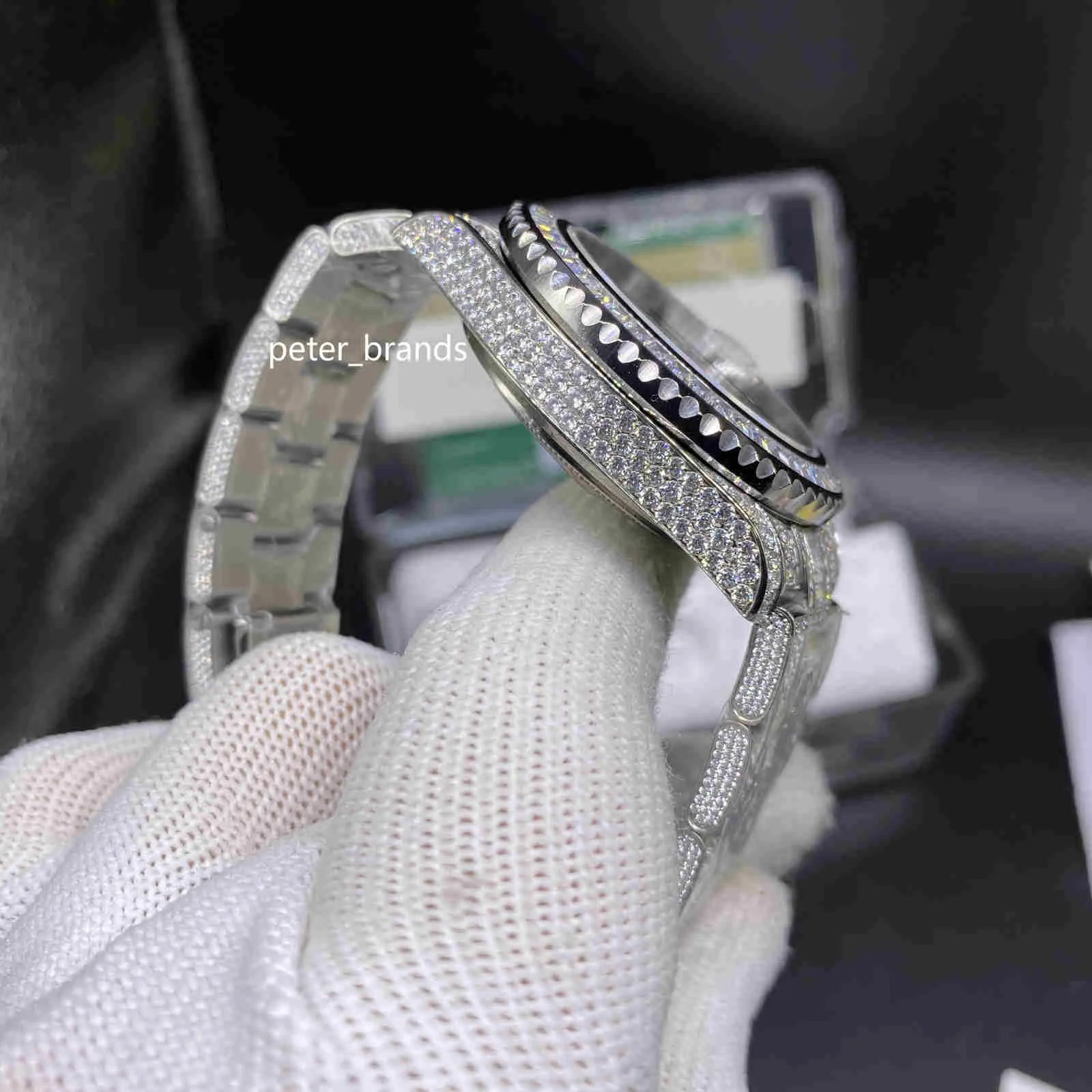 Topkwaliteit heren ETA2836 horloges ijskoud diamant horloge 40 mm zilver 904 roestvrijstalen kastzijde van Diamond Face Watch Auto253T