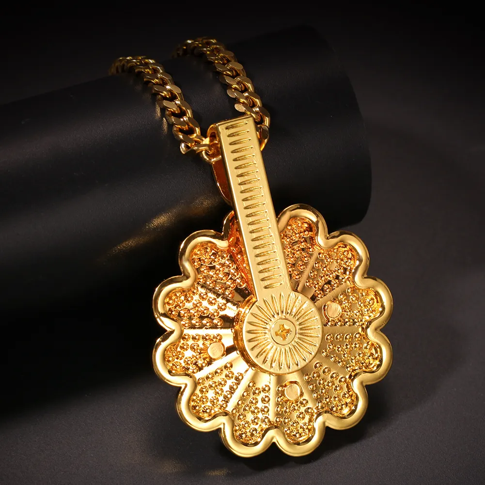 Hommes Hip hop glacé bling soleil fleur forme pendentif colliers avec corde chaîne rotatif collier Hiphop bijoux cadeaux 2978