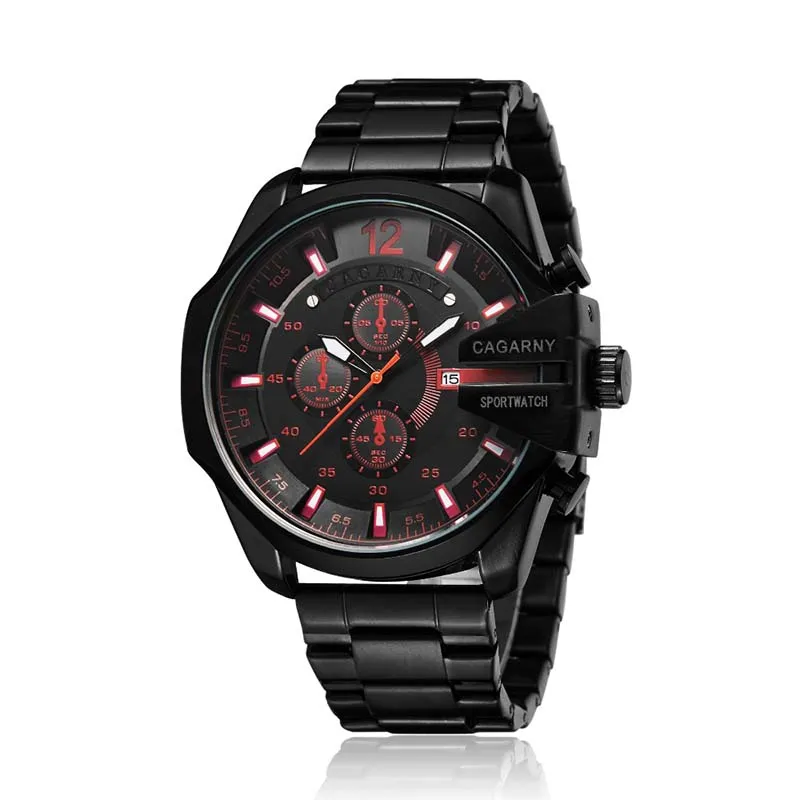 Mens Quartz Analog Watch Cagarny Fashion Sport Wristwatch Waterproof Black Stainless Male Watches Clock Relogio Masculin271k