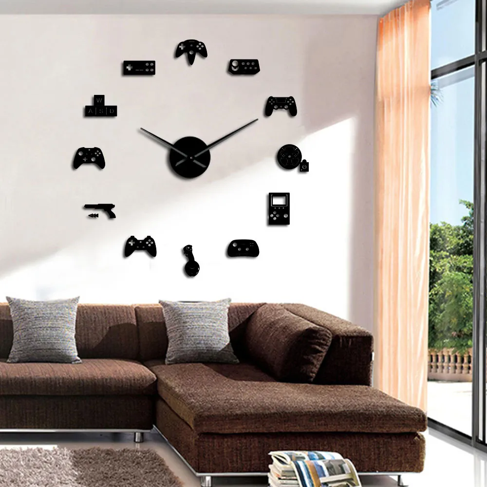 Contrôleur de jeu vidéo bricolage horloge murale géante jeu joysticks autocollants Gamer mur Art vidéo jeux signes garçon chambre salle de jeux décor Y2639