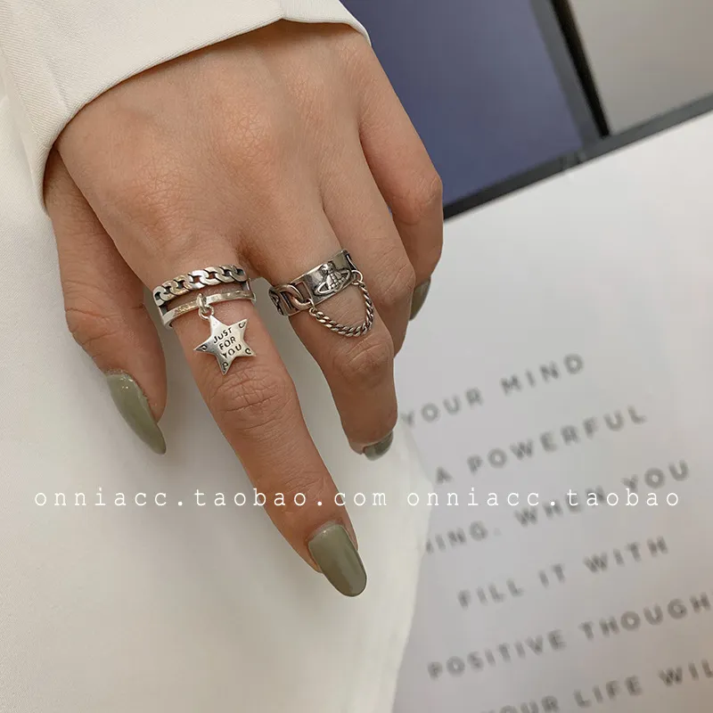 Saturn Universum Fünfzackiger Stern Kettenring Damen Zeigefinger S925 Sterling Silber Thai Silber Mode Persönlichkeit-