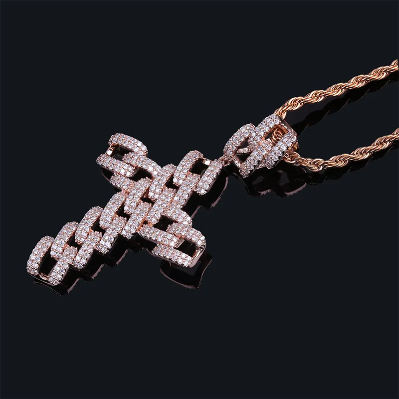 Iced Out Curb Cuban Chain Cross Pendant Necklace Mens Women Micro Pave CZ Charm Personalized Chain Hip Hop Jewelry For Gifts272u