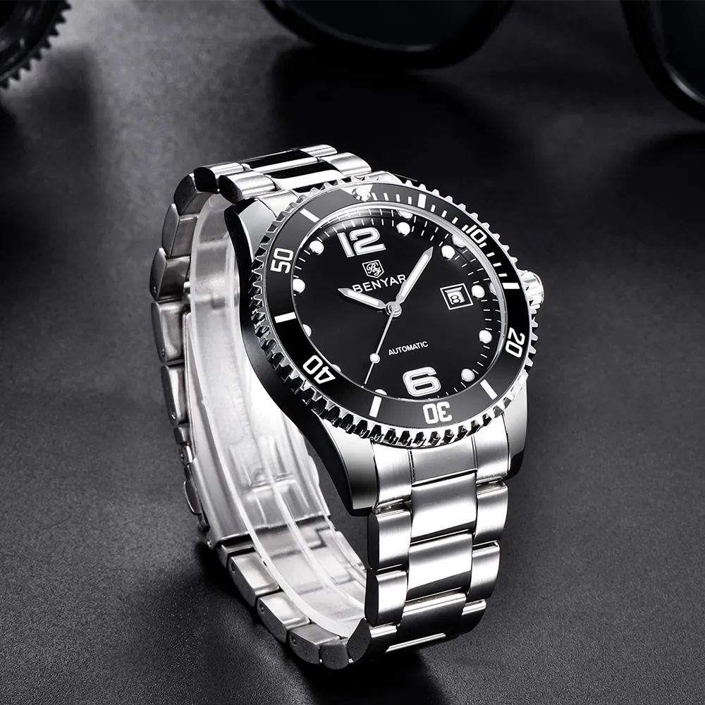 Benyar Top Brand Men Mechanical Watch Автоматические модные роскошные из нержавеющей стали мужские часы219x