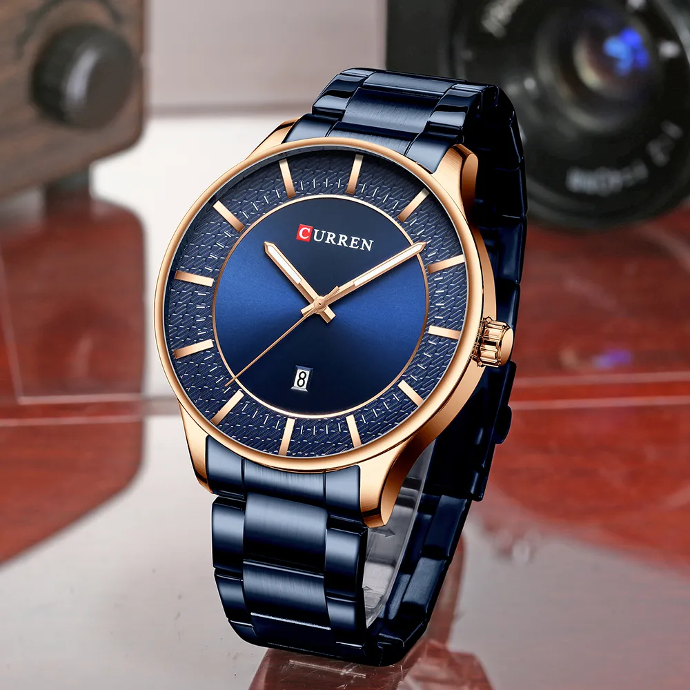 Curren Men Watch zegar ze stali nierdzewnej Zegarki biznesowe Mężczyzna auto data