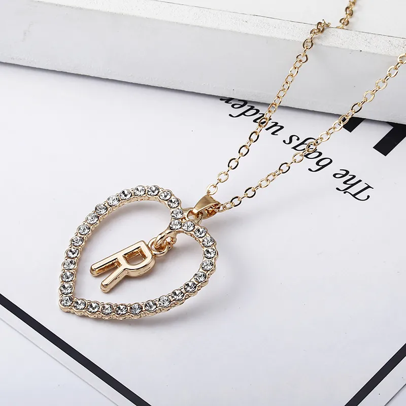 Новая мода кристалл начальная персонализированная буква сердце кулон имя ожерелье для женщин очаровательная цепочка золотого цвета колье ювелирные изделия Gift259e