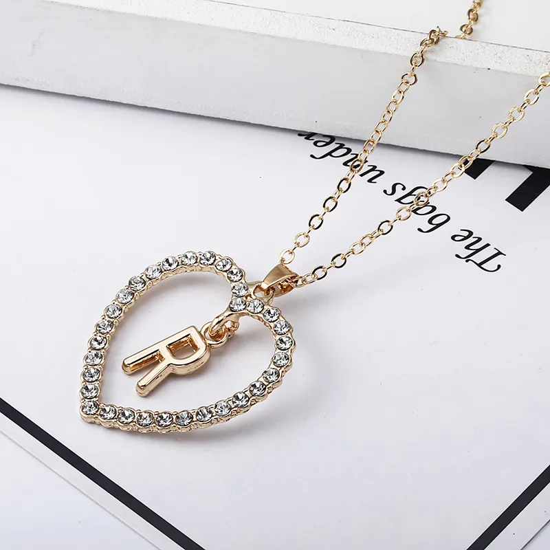 New Fashion Crystal Initial Personalized Letter Heart Pendent Name Necklace for Women Charm Gold Color Chain Choker Jewelry Gift287P