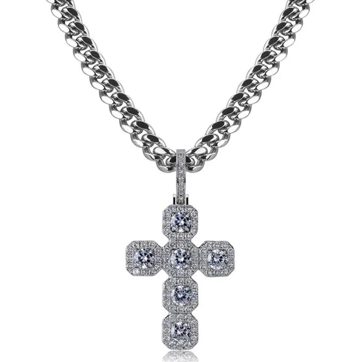 Nieuwe zirkoon 92 mm hoge en supergrote kruis solide hanger retro hiphop grote knop ketting Jewelry203k