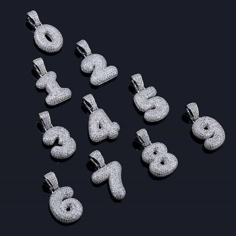 0-9 bubble nummers hanger ketting voor mannen vrouwen hip hop luxe designer bling diamant nummer gouden hangers kettingen sieraden gif205O