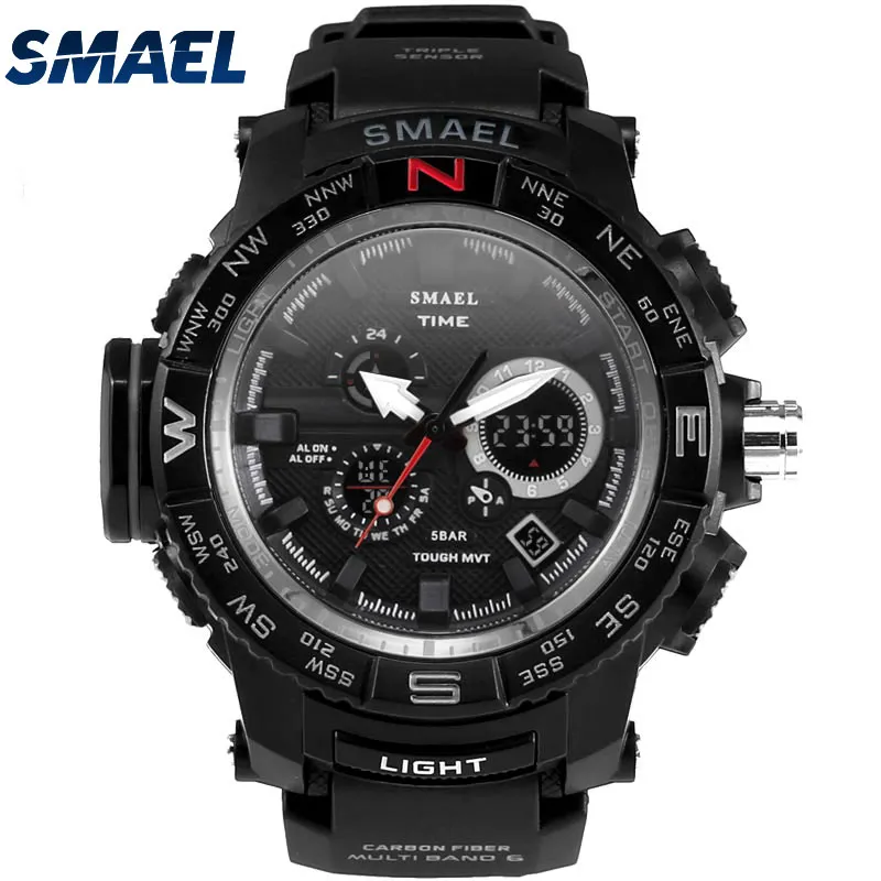 luxury Fantastic watch Outdoor Dual Display 50m Waterproof Teenage Watch Tide Male Fashion SMAEL LED Electronic Watch Multi-functi307o