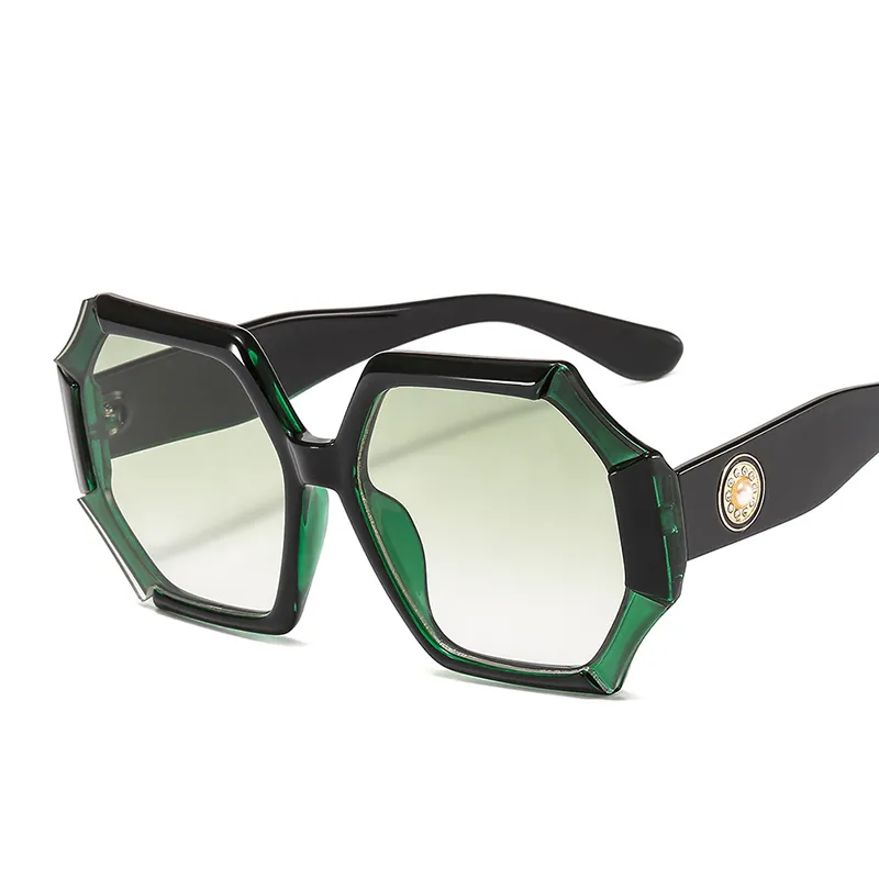 Parel zonnebril Retro dames trendy oversized veelhoek strass kunststof frame zonnebril vrouwelijk UV400 goedkoop 270P