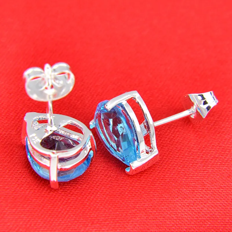 Luckyshine стерлингового серебра 925 пробы ювелирные изделия с каплями воды небесно-голубой топаз серьги-гвоздики для праздника и вечеринки серьги-гвоздики с цирконием для женщин274r